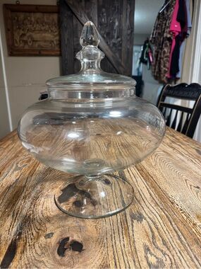 Vintage 14” Large Glass Jar Footed Apothecary Candy Terrarium With Lid 6lb 8oz